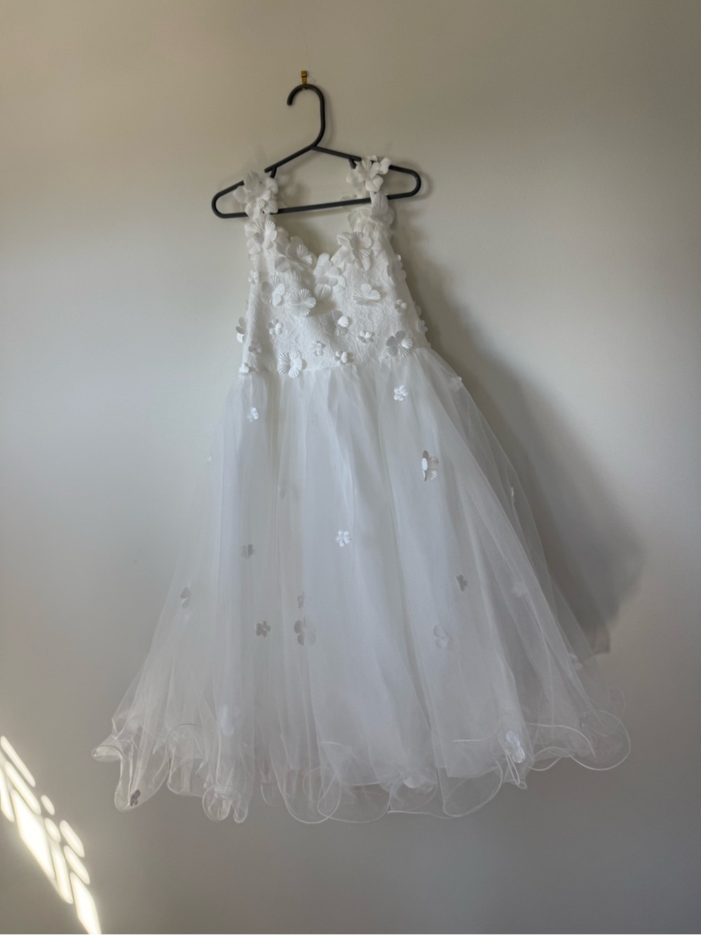 Azazie White Floral Appliqué Tulle Flower Girl Dress